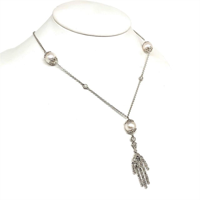 Italian Diamond South Sea Pearl Drop Necklace 14k White Gold Certified For Sale - Image 3 of 8
