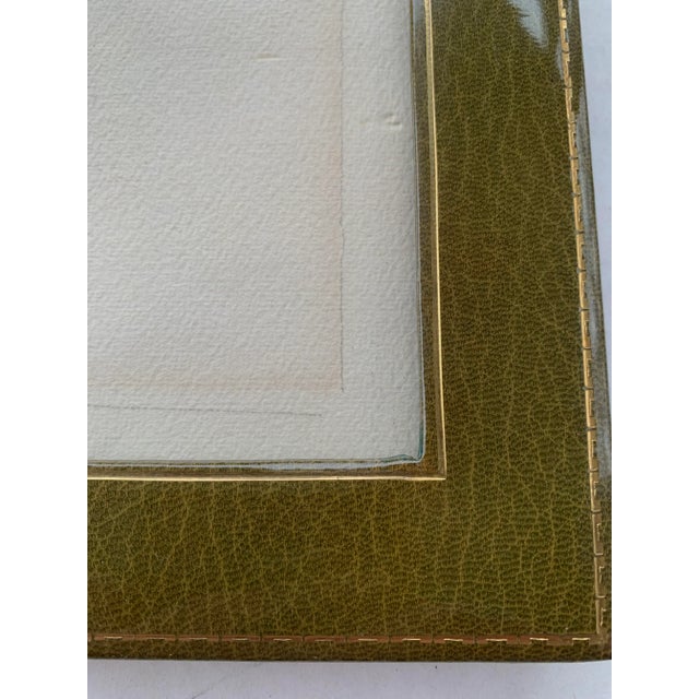 Green Leather Frame Floral Watercolor Painting Chrysanthemum Flowers For Sale - Image 4 of 7