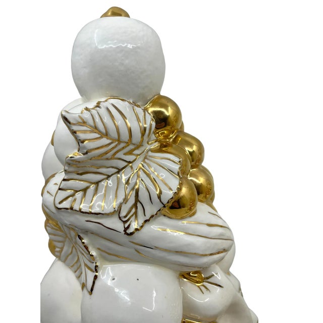 White Vintage Trompe l'Oeil Porcelain and Gold Leaf Fruit Topiaries - a Pair For Sale - Image 8 of 13