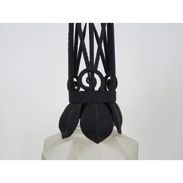 Art Deco Pendant in Wrought Iron and Star Globe in Glass Paste, 1930s For Sale - Image 6 of 11