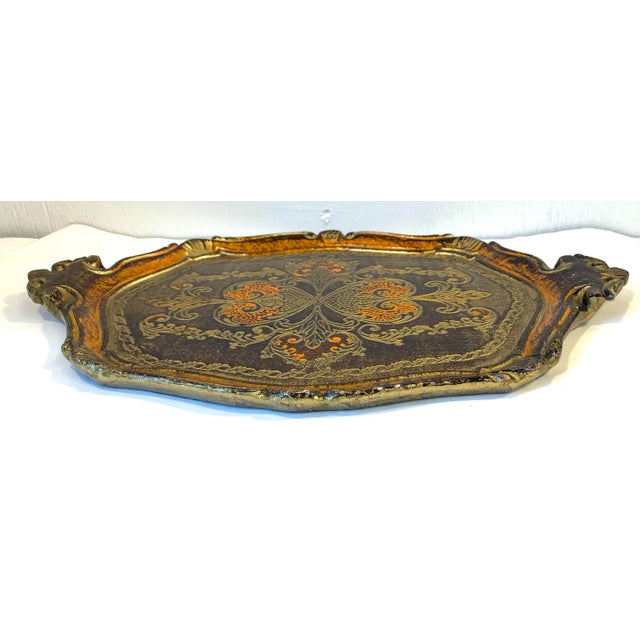 Italian Vintage Italian Florentine Gilt Wood Tray For Sale - Image 3 of 4