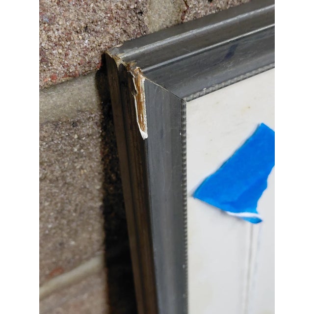 Blue Framed Signed J. Akston "Untitled, 1967" Mixed Media Abstract Portait For Sale - Image 8 of 10