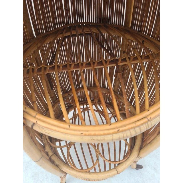 Chestnut Bonacina Mid-Century Rattan and Bamboo Barrel-Shaped Bar Cart. Italy, 1960s For Sale - Image 8 of 10