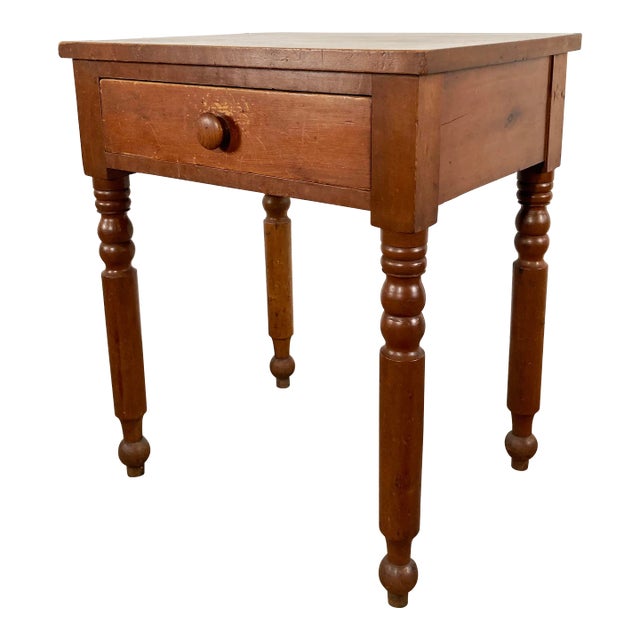 Antique Early American Turned Wood Single Drawer Side Table For Sale