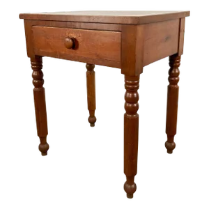Antique Early American Turned Wood Single Drawer Side Table