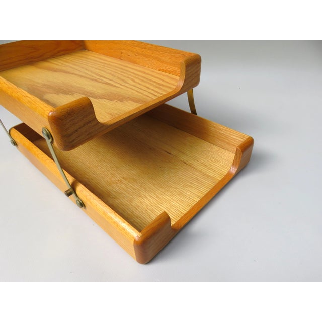 Beech & Brass Document Tray & Storage Box, 1960s For Sale - Image 12 of 14
