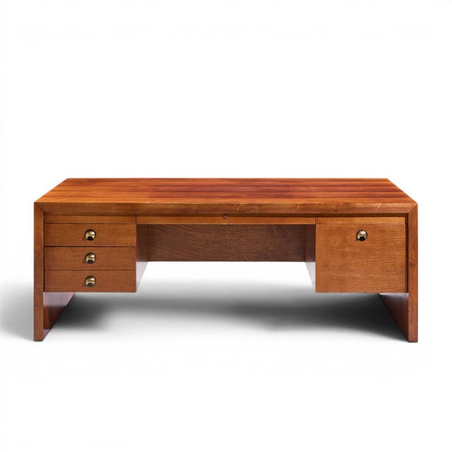 Edward Wormley for Dunbar Mid Century Rosewood and Brass Executive Desk This desk measures: 80 wide x 37.75 deep x 29...