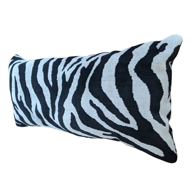 Designer Chenille Velvet Reversible Zebra and Leopard Animal Print Lumbar Pillow For Sale In Charlotte - Image 6 of 10