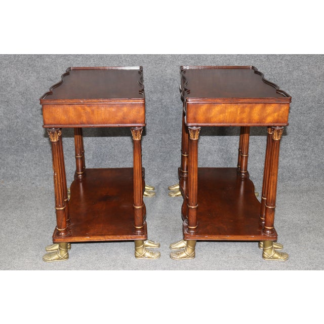 Jonathan Charles Pair of Georgian Style Brass Mounted Side Tables Attributed to Johnathan Charles For Sale - Image 4 of 14