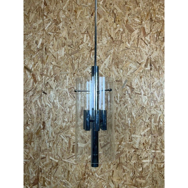 Large Glass and Chrome Chandelier Pendant Lamp from Limburg For Sale - Image 9 of 11