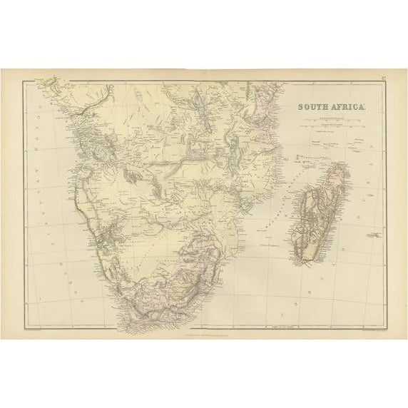 Antique Decorative Coloured Map of South Africa and Madagascar, 1882 For Sale