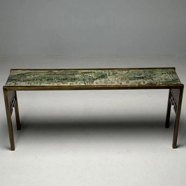 Philip and Kelvin LaVerne, Mid-Century Modern, Large Spring Festival Console Table, Bronze, 1960s Rare and important...