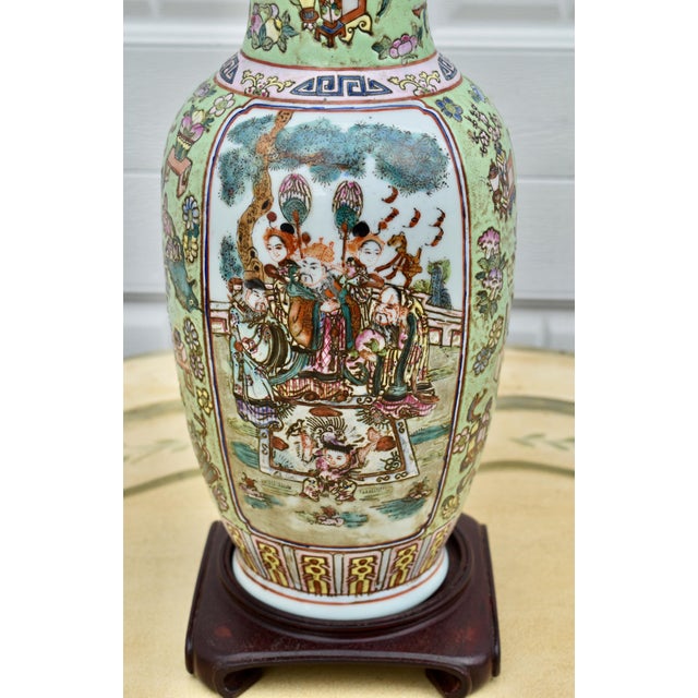 White Vtg. Figural Raised Painted Chinese Vase W/Rosewood Stand For Sale - Image 8 of 15