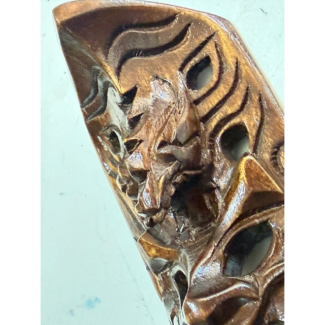Vintage Balinese Hand-Carved Wood Dragon & Demon Wall Mask For Sale - Image 9 of 10