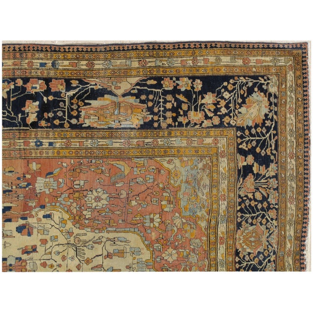 Antique Persian Mohtasham Kashan Rug, Handmade Oriental Rug, Ivory, Navy, Rust For Sale - Image 4 of 5