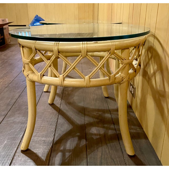 Mid 20th Century Pair of Ficks Reed Rattan and Glass Top Side Tables For Sale - Image 9 of 11