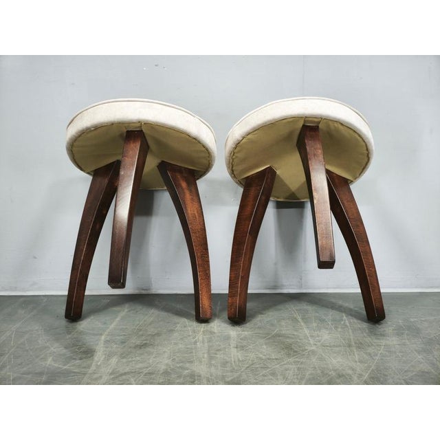 Art Deco Upholstered Beech Stools, 1940s, Set of 2 For Sale - Image 3 of 10