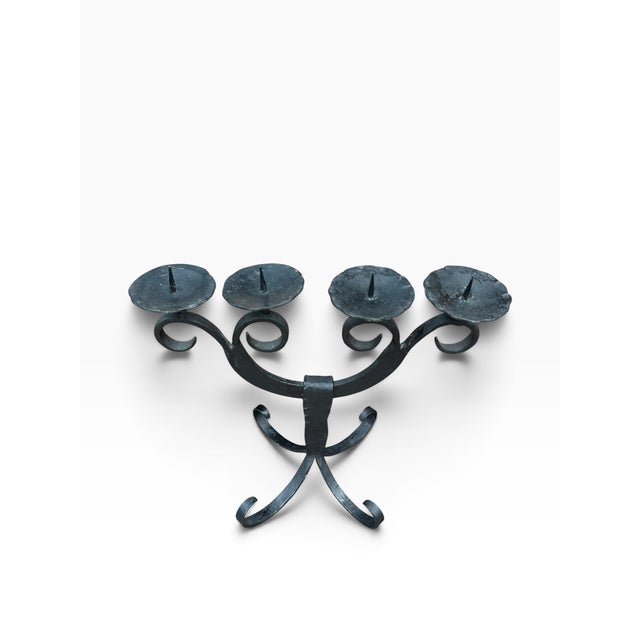 Mid-Century German Brutalist Hand- Forged Wrought Iron 4-Arm Candelabra For Sale - Image 4 of 10
