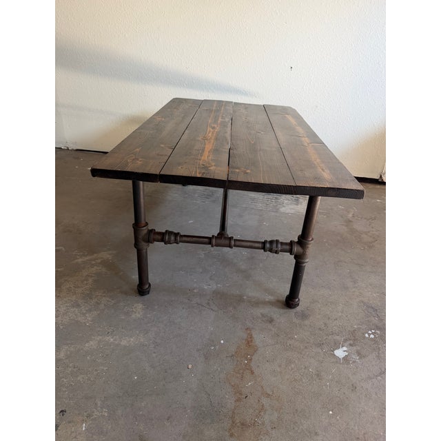 Modern Custom Industrial-Chic Solid Wood & Iron Pipe Coffee Table For Sale - Image 3 of 4