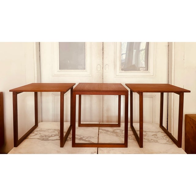 Kai Kristiansen Cube Nesting Tables in Teak Set of 3 Model 33 1960s Danish Modern For Sale - Image 10 of 12