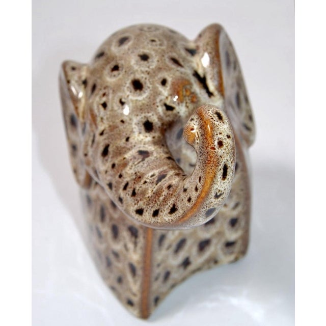1980s Mid-Century Modern Artistic Brown Beige Textured Ceramic Elephant Sculpture Firgurine For Sale - Image 5 of 7