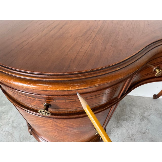 Antique French Provincial Louis XV Style Mahogany Kidney Desk With Marquetry Inlay For Sale - Image 12 of 12