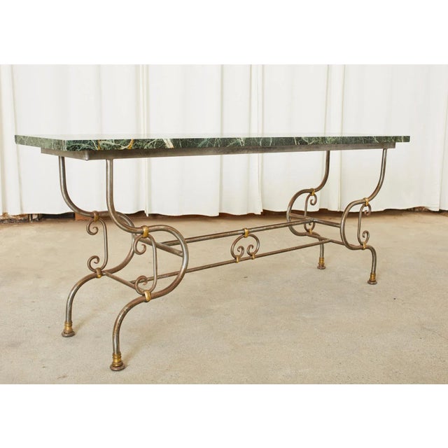 Army Green French Art Nouveau Marble Pastry Console Table For Sale - Image 8 of 13