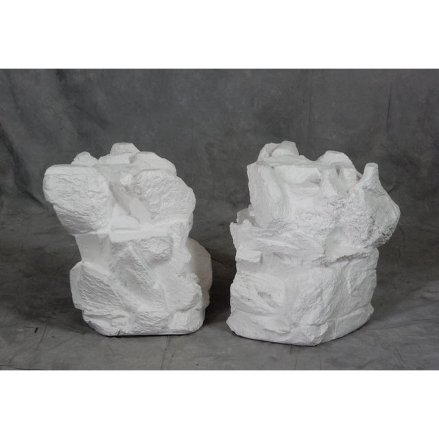 Mid-Century Modern 1970's Sirmos Plaster Faux Bois Stacked Stones Side Tables - A Pair For Sale - Image 3 of 9