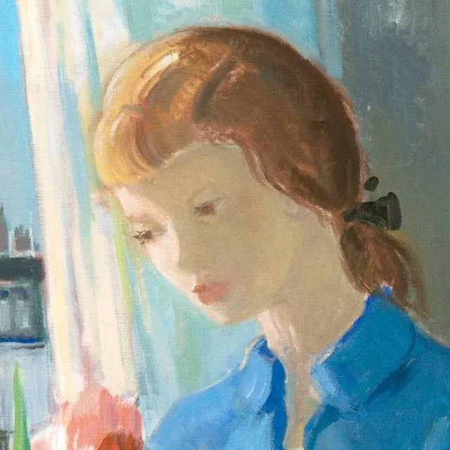 Impressionist 'Young Woman Arranging Tulips With a View of Notre Dame and Paris' by Johannes Meyer Andersen, Royal Danish Art Academy For Sale - Image 3 of 9