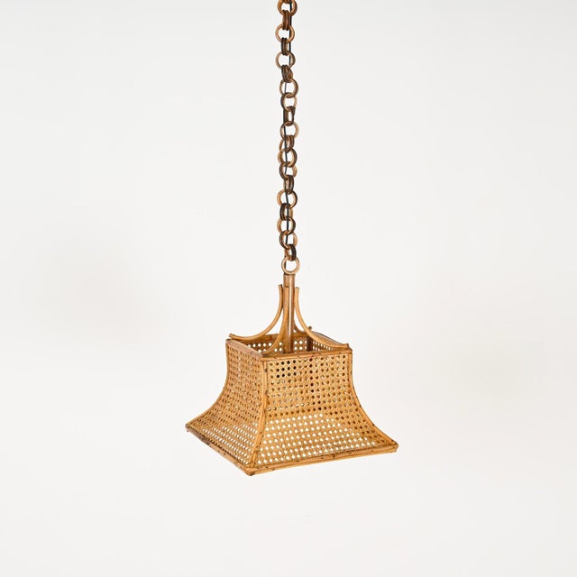 Midcentury French Riviera Bambo, Rattan and Straw Ceiling Light, Italy, 1960s For Sale - Image 9 of 14