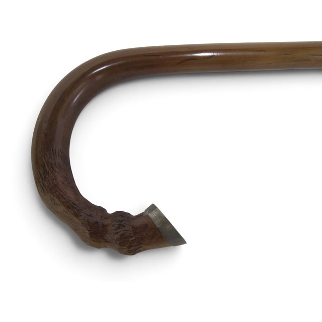 Farmhouse Stylized Deer Hoof Carved Wood Crook Handle Walking Stick Cane For Sale - Image 3 of 9