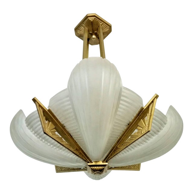 French Art Deco Pendant Chandelier by Atelier Petitot For Sale