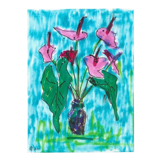 1969 Antanas Liutkus Floral Still Life Watercolor For Sale