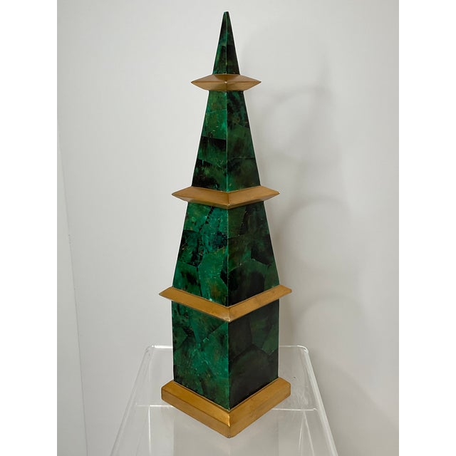 Art Deco Vintage Faux Malachite Enameled Obelisk For Sale - Image 3 of 12