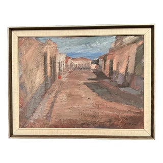 Jean Ragnar, Village Street with Houses, 1960s, Oil Painting on Canvas, Framed For Sale