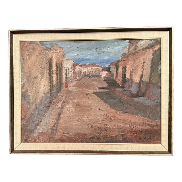 Jean Ragnar, Village Street with Houses, 1960s, Oil Painting on Canvas, Framed For Sale