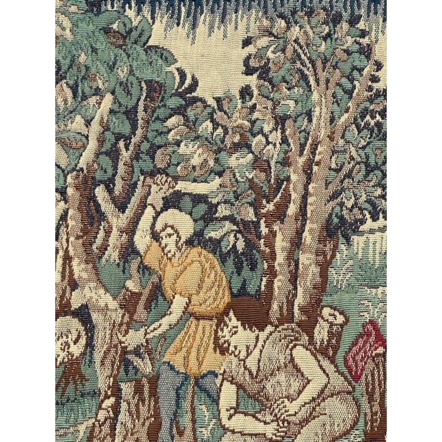 Vintage Aubusson Médiéval Design Jacquard Tapestry Woodcutters, 1960s For Sale - Image 13 of 18