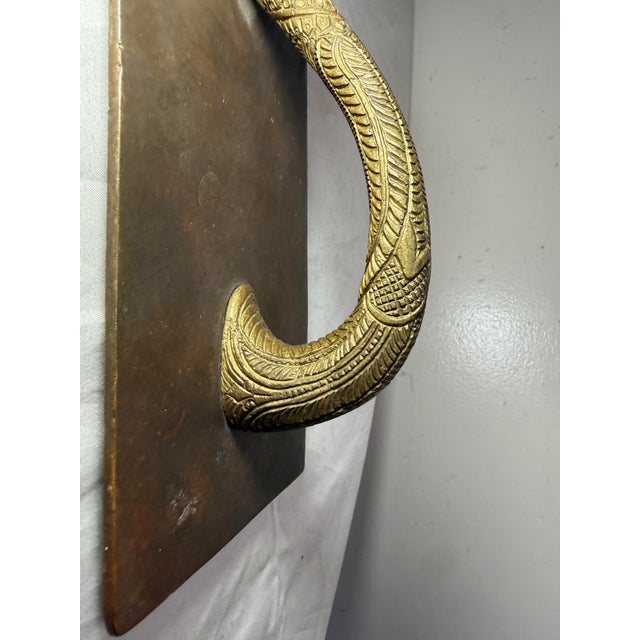 Antique Ornate Tooled Brass Fixed Figural Griffin Serpent Door Handle Hardware For Sale - Image 11 of 13