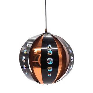 Vintage Pendant Lamp in Copper and Black by Werner Schou for Coronell Electro, 1970s For Sale