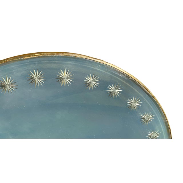 Vintage 1940s Beveled Round Mirror With Hand Etched Stars, 16 Inch For Sale - Image 11 of 15