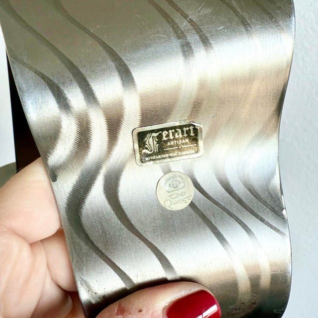 Mid Century Vintage Brutalist Ferart Artisan Candelabra Steel Taper Candle Holder MCM For Sale - Image 9 of 12