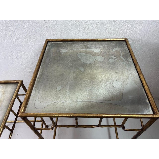Vintage Faux Bamboo Gilded Metal Nesting Tables For Sale In Philadelphia - Image 6 of 9
