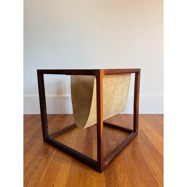 Kai Kristiansen 1960s Brazilian Rosewood and Suede Magazine Rack Attributed to Kai Kristiansen For Sale - Image 4 of 12
