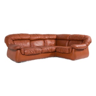 Vintage Italian Sectional Cognac Leather Sofa For Sale