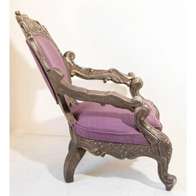 Antique Anglo-Indian Silver-Clad Repoussé Throne Armchair, India, Circa 1890 For Sale - Image 12 of 12