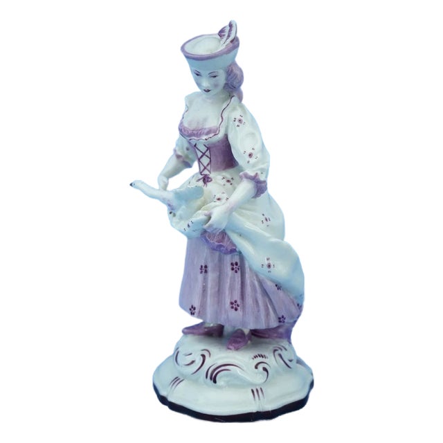 19th Century Porcelain Sculpture Lady with Duck by Capodimonte, Italy For Sale