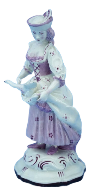 19th Century Porcelain Sculpture Lady with Duck by Capodimonte, Italy