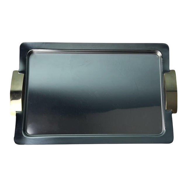 Late 20th Century Giugiaro Design Italian Polished Stainless Steel and Brass Tray For Sale