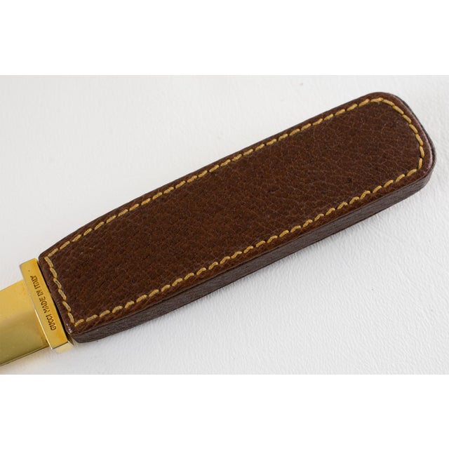 Metal Gucci Brown Leather Desk Letter Opener with Gilded Equestrian Motif, circa 1970 For Sale - Image 7 of 14