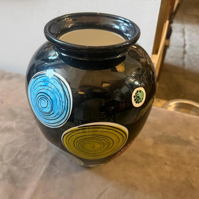 Schramberg Majolica 1953 Gio Ponti Style Mid-Century Modern Hand-Painted Majolica Vase by Schramberg For Sale - Image 4 of 12